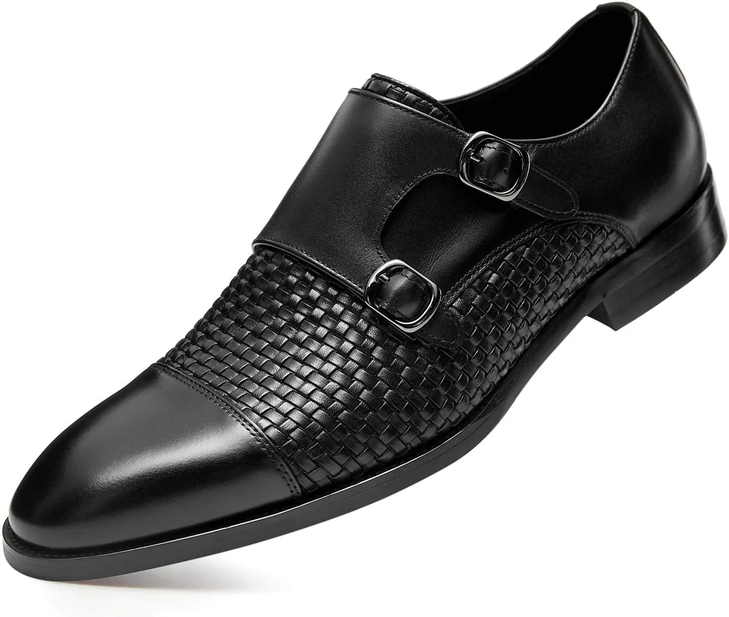 FRASOICUS Men ’s Dress Shoes Genuine Leather Single Monk Strap Slip-On Shoes for Formal Occasions