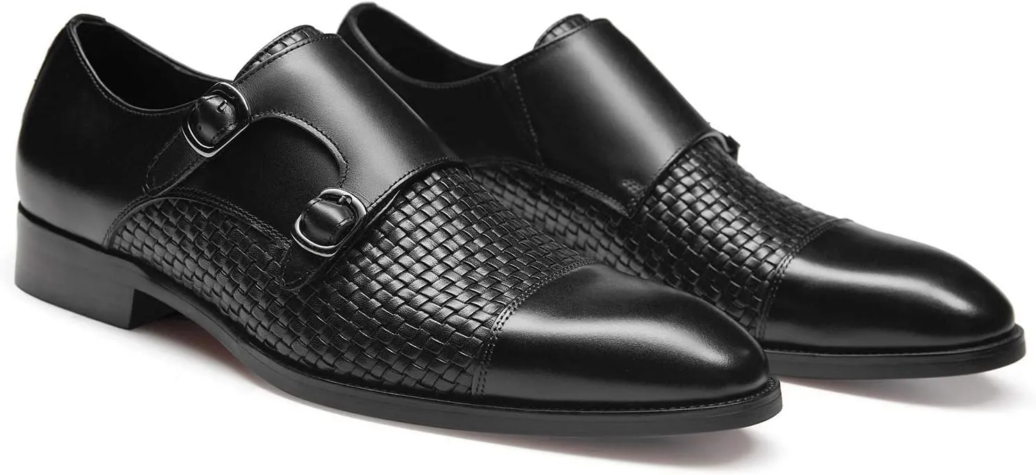 FRASOICUS Men ’s Dress Shoes Genuine Leather Single Monk Strap Slip-On Shoes for Formal Occasions