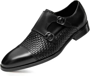 FRASOICUS Men ’s Dress Shoes Genuine Leather Single Monk Strap Slip-On Shoes for Formal Occasions
