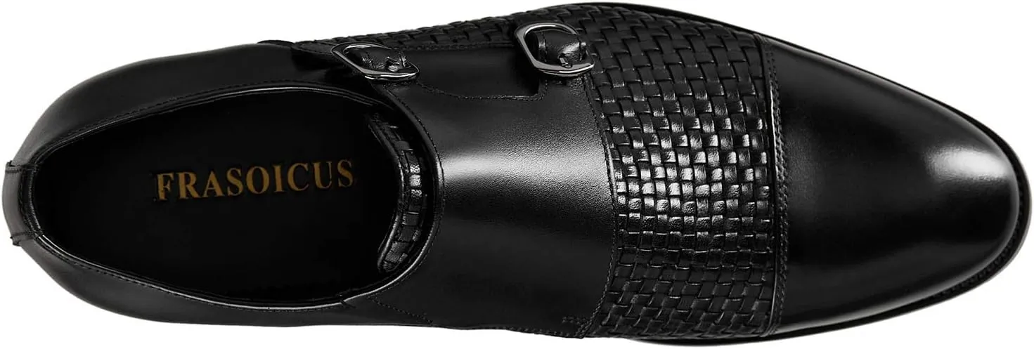 FRASOICUS Men ’s Dress Shoes Genuine Leather Single Monk Strap Slip-On Shoes for Formal Occasions