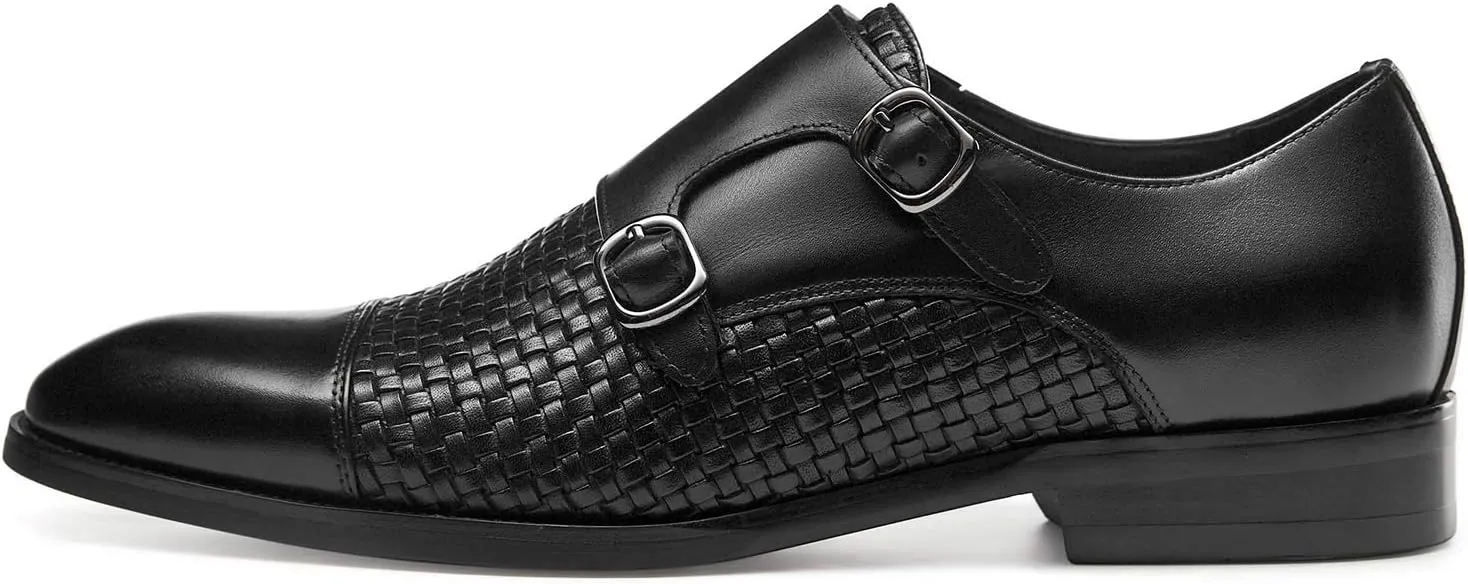 FRASOICUS Men ’s Dress Shoes Genuine Leather Single Monk Strap Slip-On Shoes for Formal Occasions