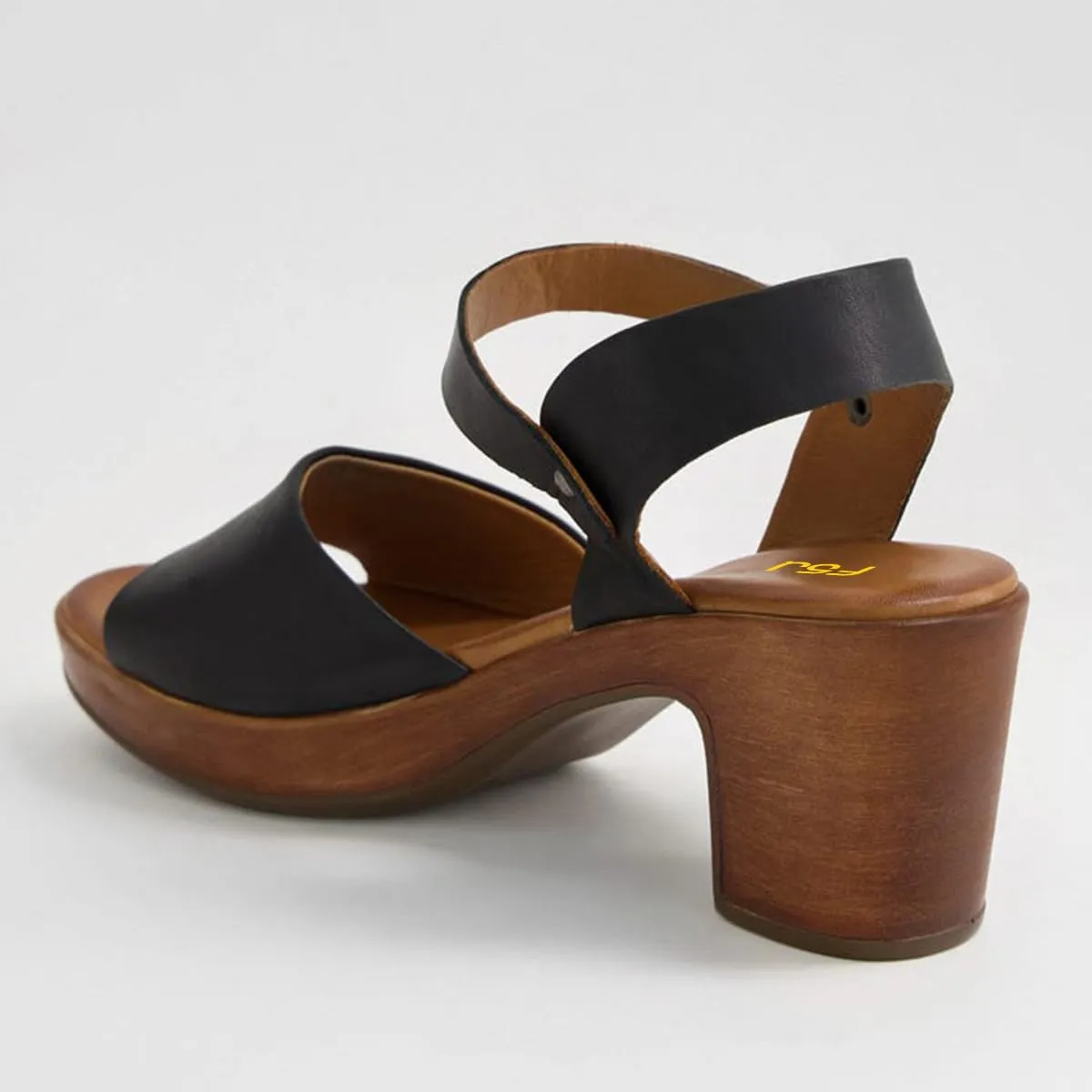 FSJ Women Platform Chunky Heel Sandals Wooden Block Heel Comfortable Open Toe Ankle Strap Wide Band Mid Heel Party Date Night Dance Shoes Size 4-16 US
