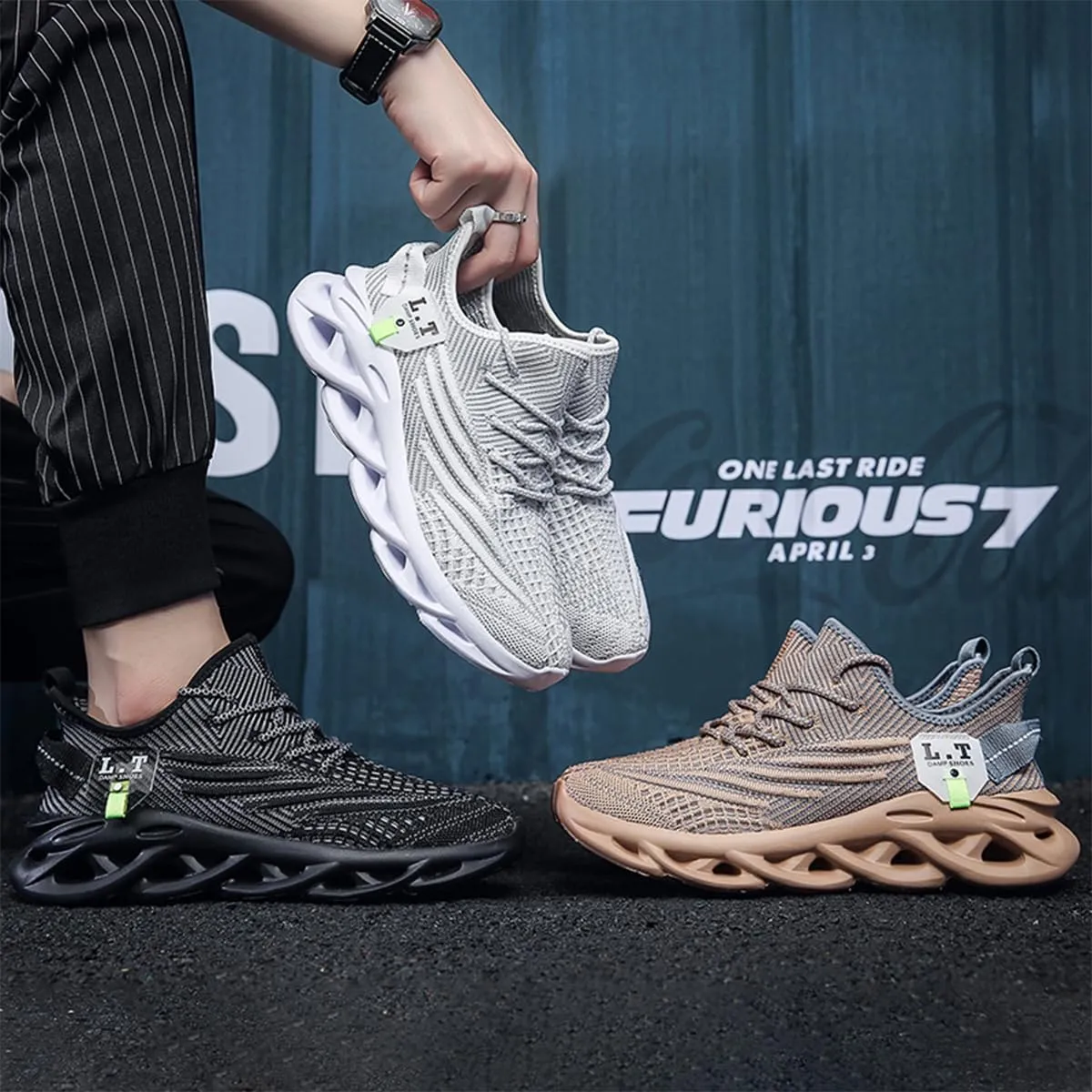 FUJEAK Mens Slip On Running Walking Sneakers Fashion Comfortable Gym Hiking Trainers Breathable Soft Ultralight Casual Work Shoes
