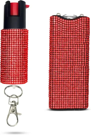 FURY Gem Stone Pepper Spray Stun Gun Combo – Stylish Multi-Color, 12ft Range, UV Dye Identifier, Flashlight, Rechargeable, Self-Defense Kit, Personal Safety, Rhinestone casing
