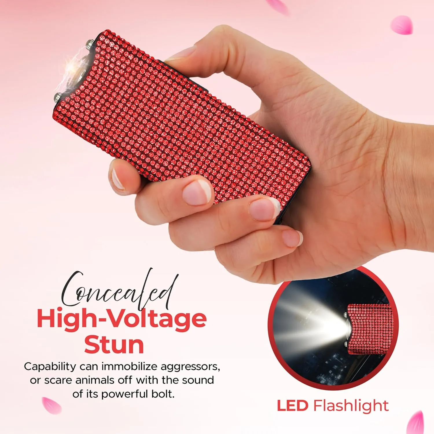 FURY Gem Stone Pepper Spray Stun Gun Combo – Stylish Multi-Color, 12ft Range, UV Dye Identifier, Flashlight, Rechargeable, Self-Defense Kit, Personal Safety, Rhinestone casing