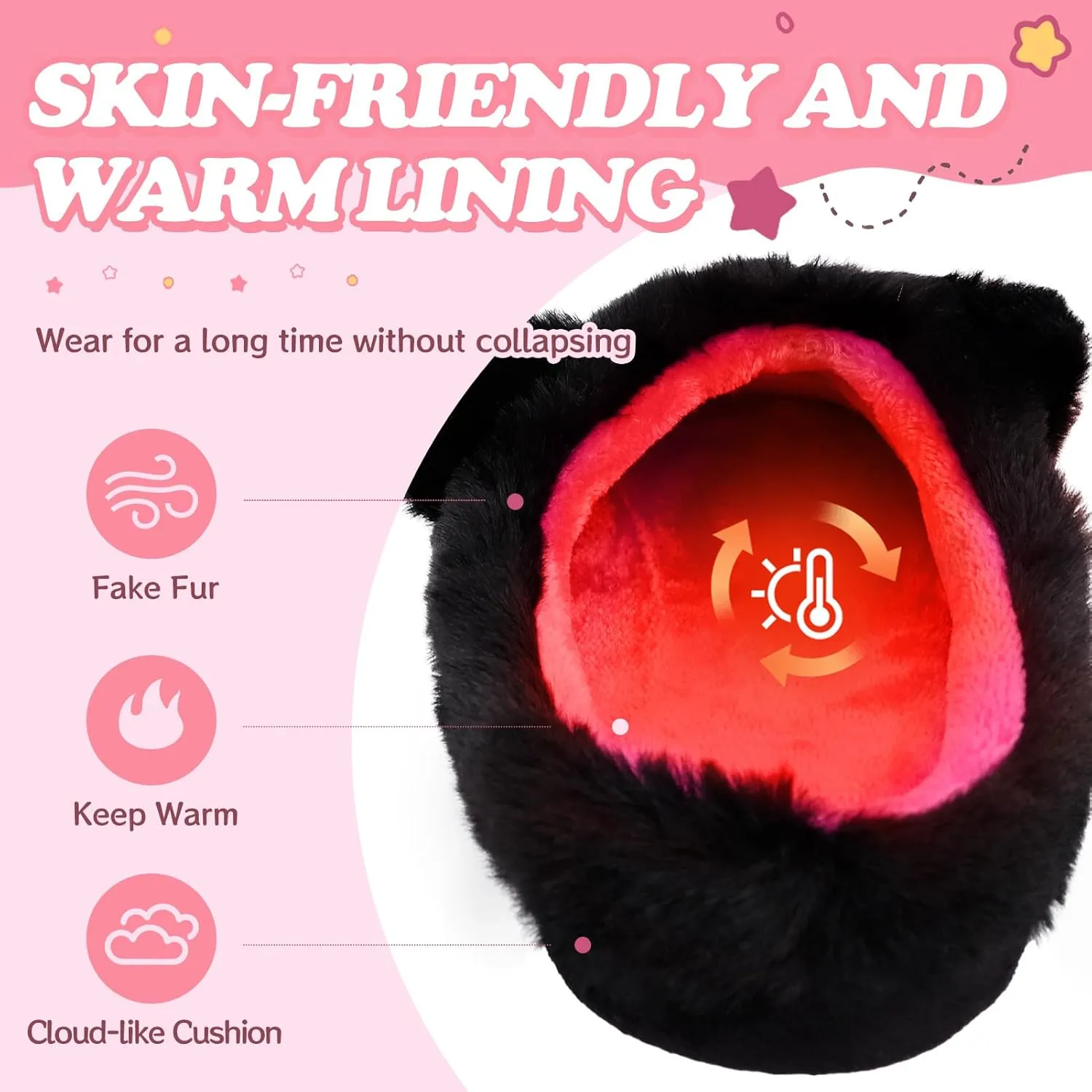 Fuzzy Cat Slippers for Girls, Funny Animal House Shoes with Soft Memory Foam, Comfy Plush Warm Slip-on Slippers