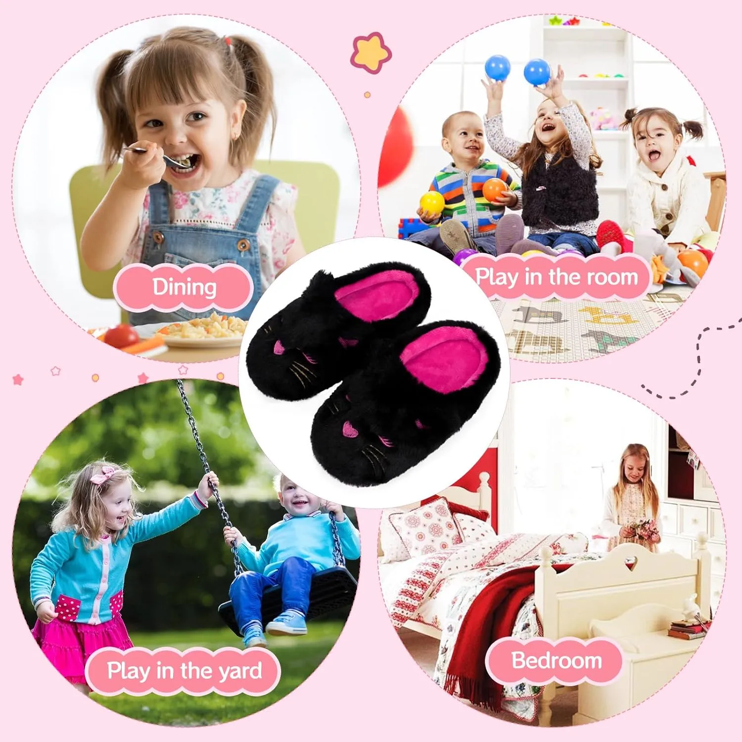 Fuzzy Cat Slippers for Girls, Funny Animal House Shoes with Soft Memory Foam, Comfy Plush Warm Slip-on Slippers