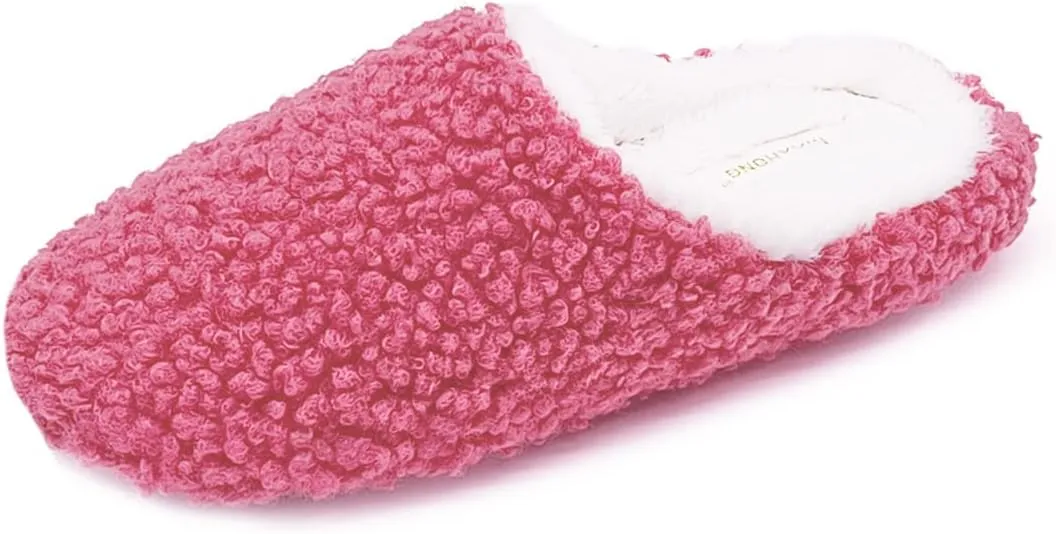Fuzzy Curly House Slippers for Women With Memory Foam, Winter Cozy Lightweight Washable Ladies Slippers for Indoor Rubber Sole Slip on