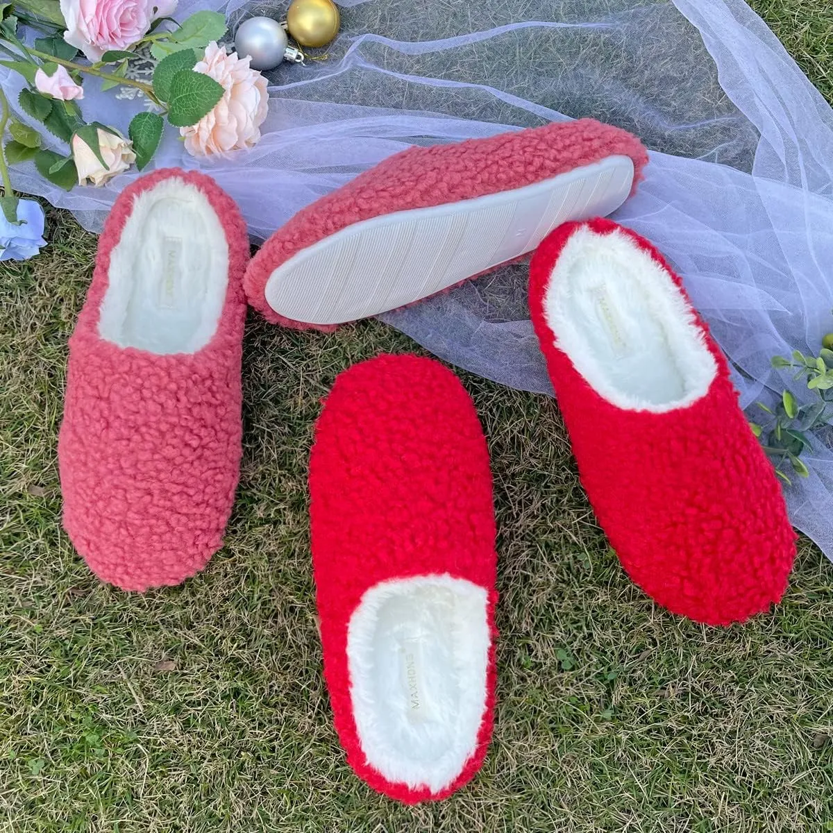 Fuzzy Curly House Slippers for Women With Memory Foam, Winter Cozy Lightweight Washable Ladies Slippers for Indoor Rubber Sole Slip on