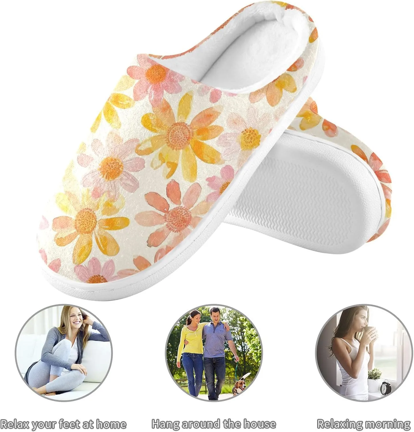 GAIGEO Mens House Slippers Sunny Sunflowers Blue, Memory Foam Warm Slippers for Women, Soft Comfort for Home or Outdoor Use