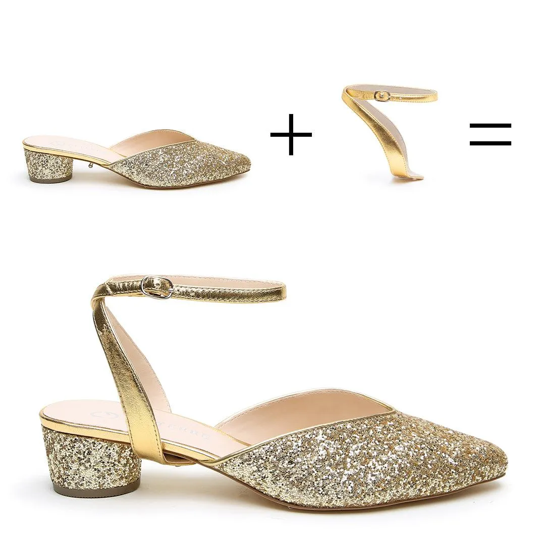 Gatsby Glitter V Slide   Gold Marilyn Strap