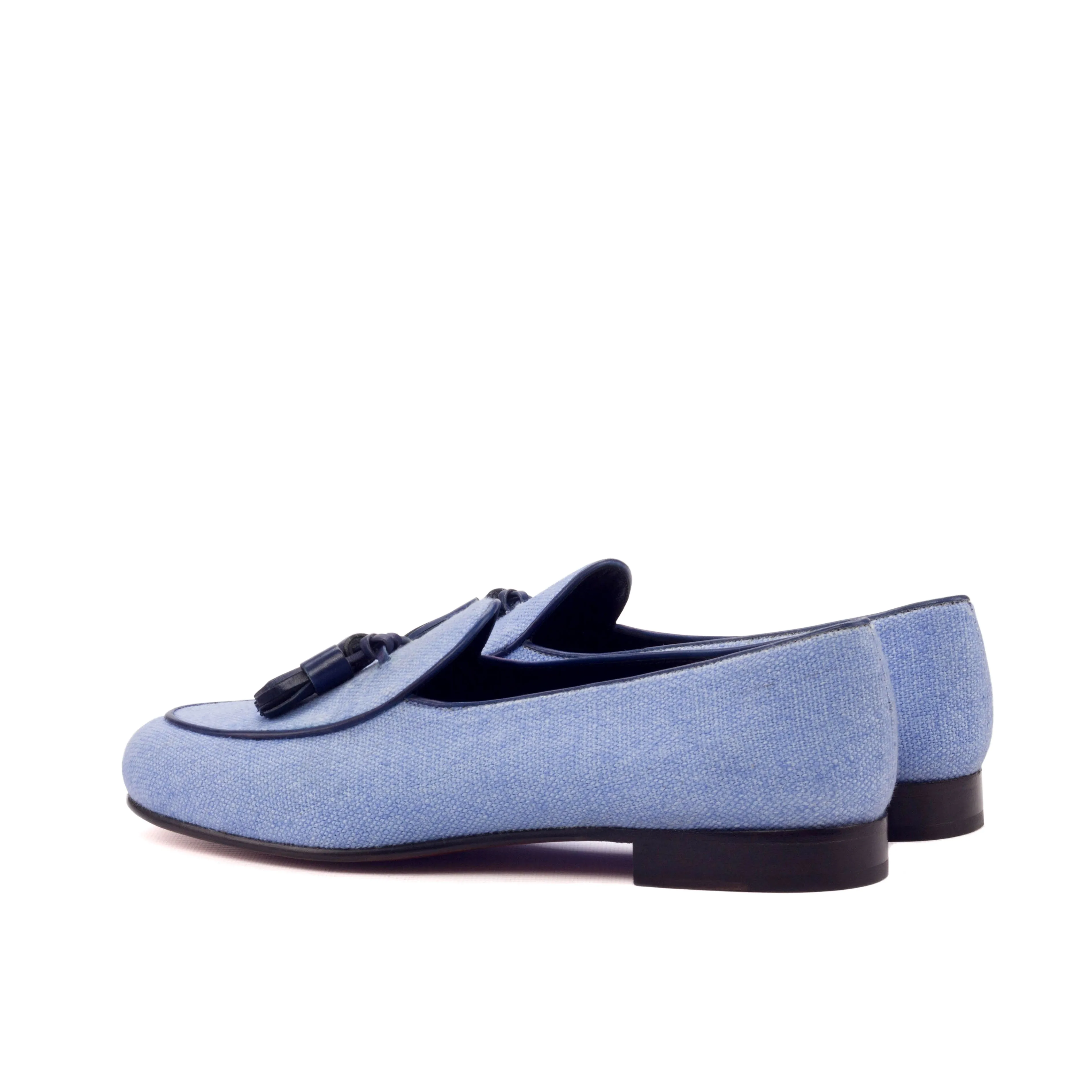 Gentlemen Barcelona Slip On - Blue Linen combined with Hand Painted Navy Blue Calf Leather