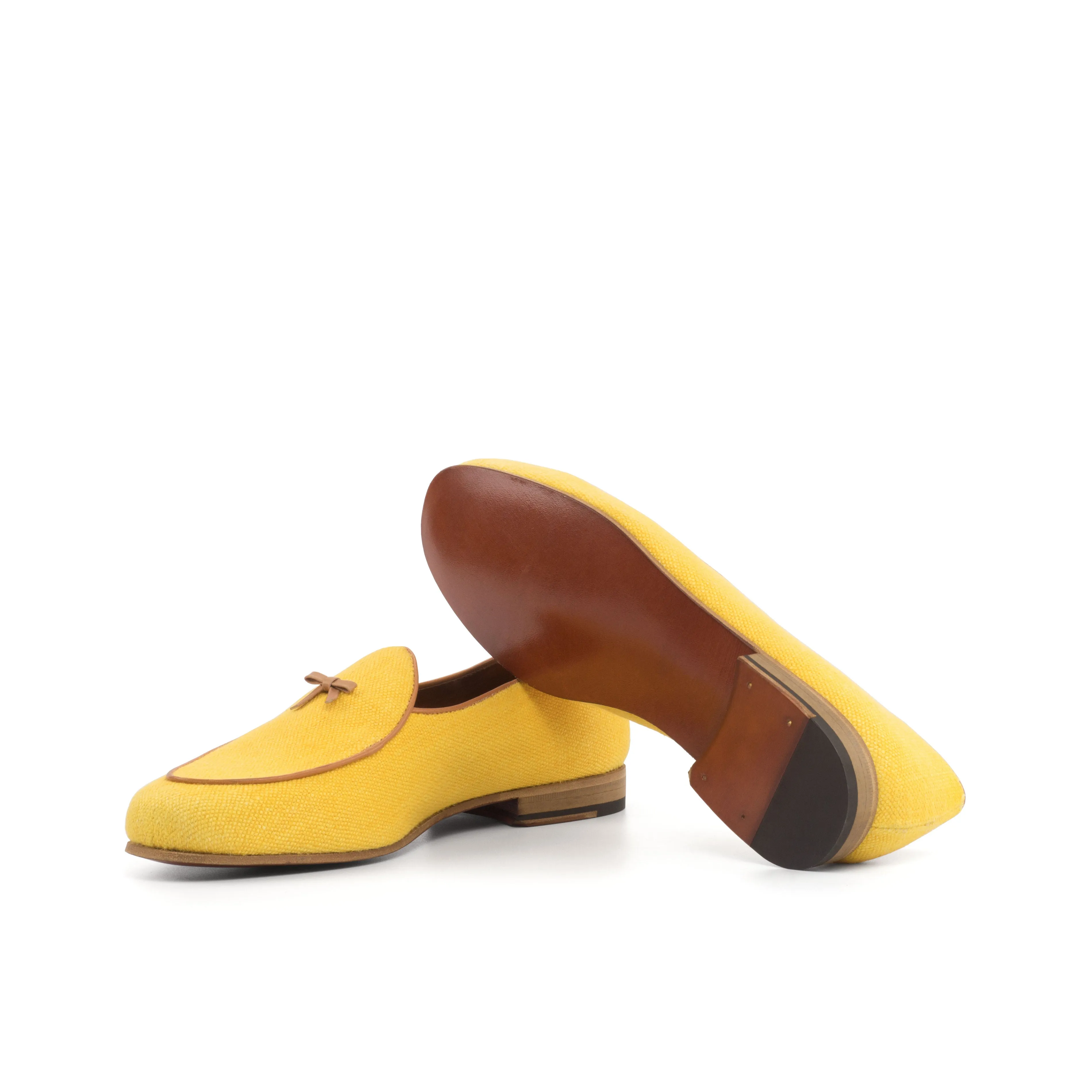 Gentlemen Barcelona Slip On - Mustard Yellow Linen Fabric