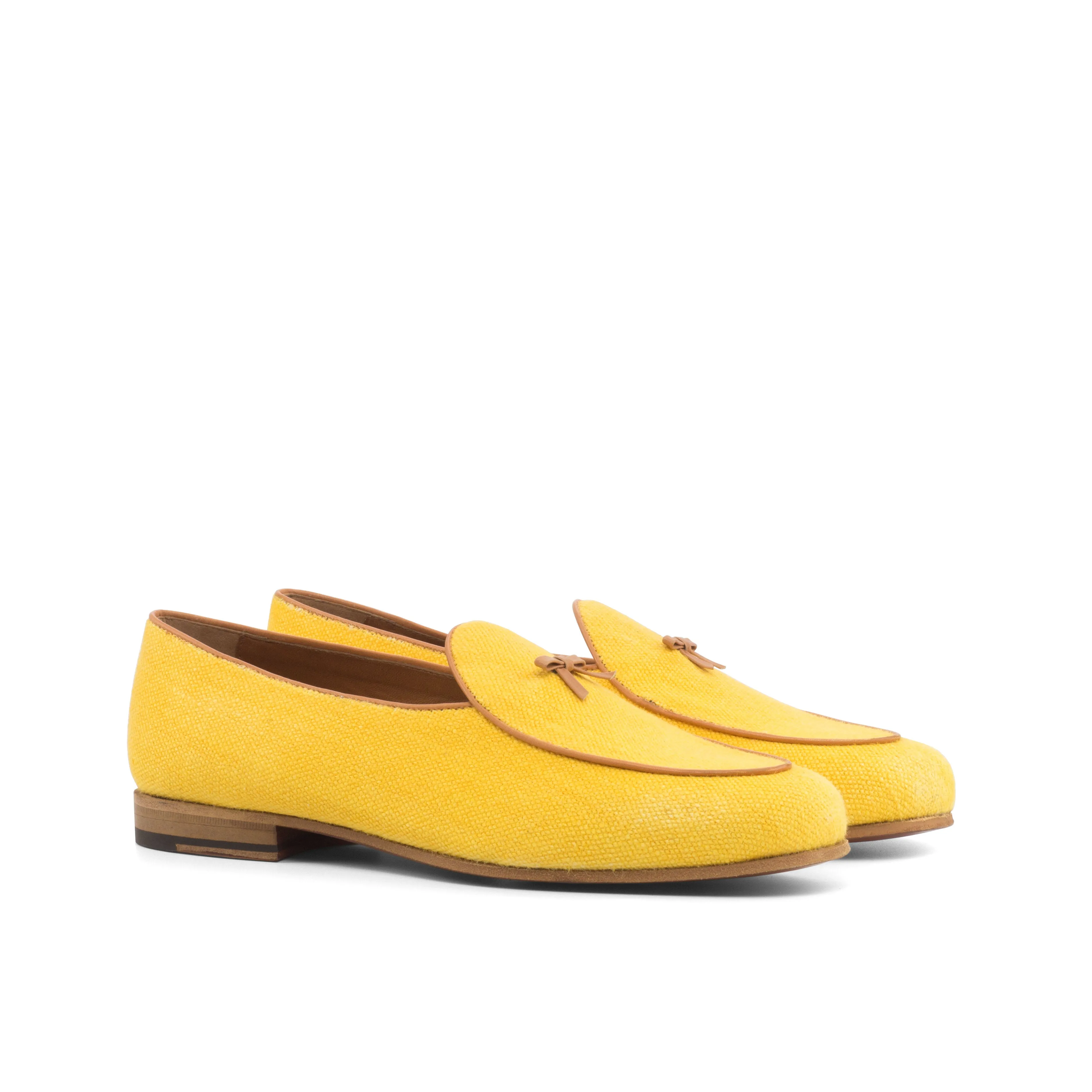Gentlemen Barcelona Slip On - Mustard Yellow Linen Fabric