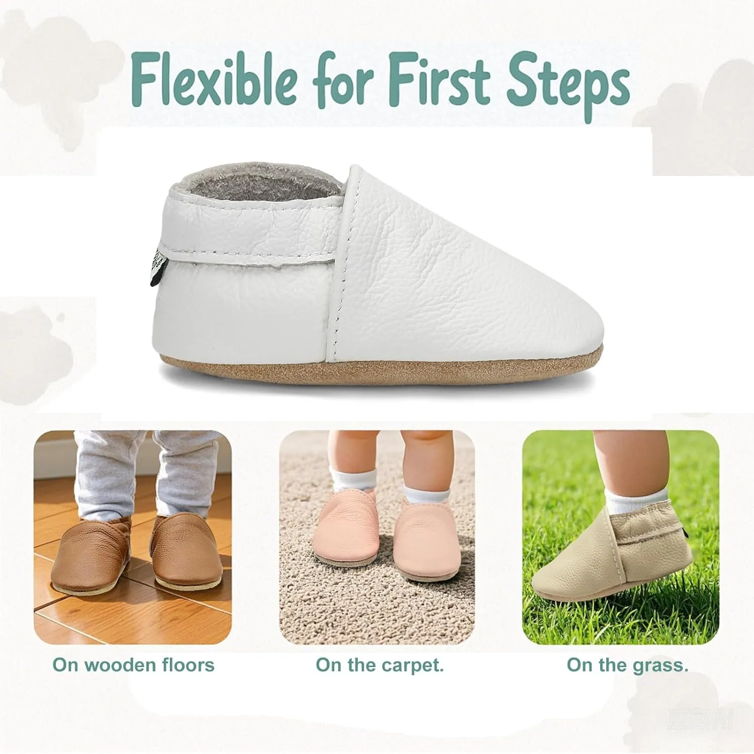 Genuine Leather Baby Booties Soft Sole Toddler Walking Shoes Flexible&Breathable Baby Slippers for First Walkers Boys Girls