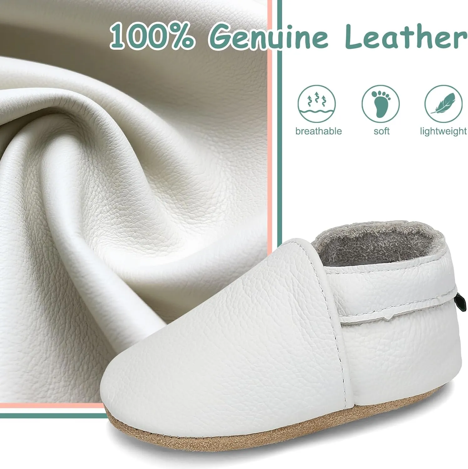 Genuine Leather Baby Booties Soft Sole Toddler Walking Shoes Flexible&Breathable Baby Slippers for First Walkers Boys Girls