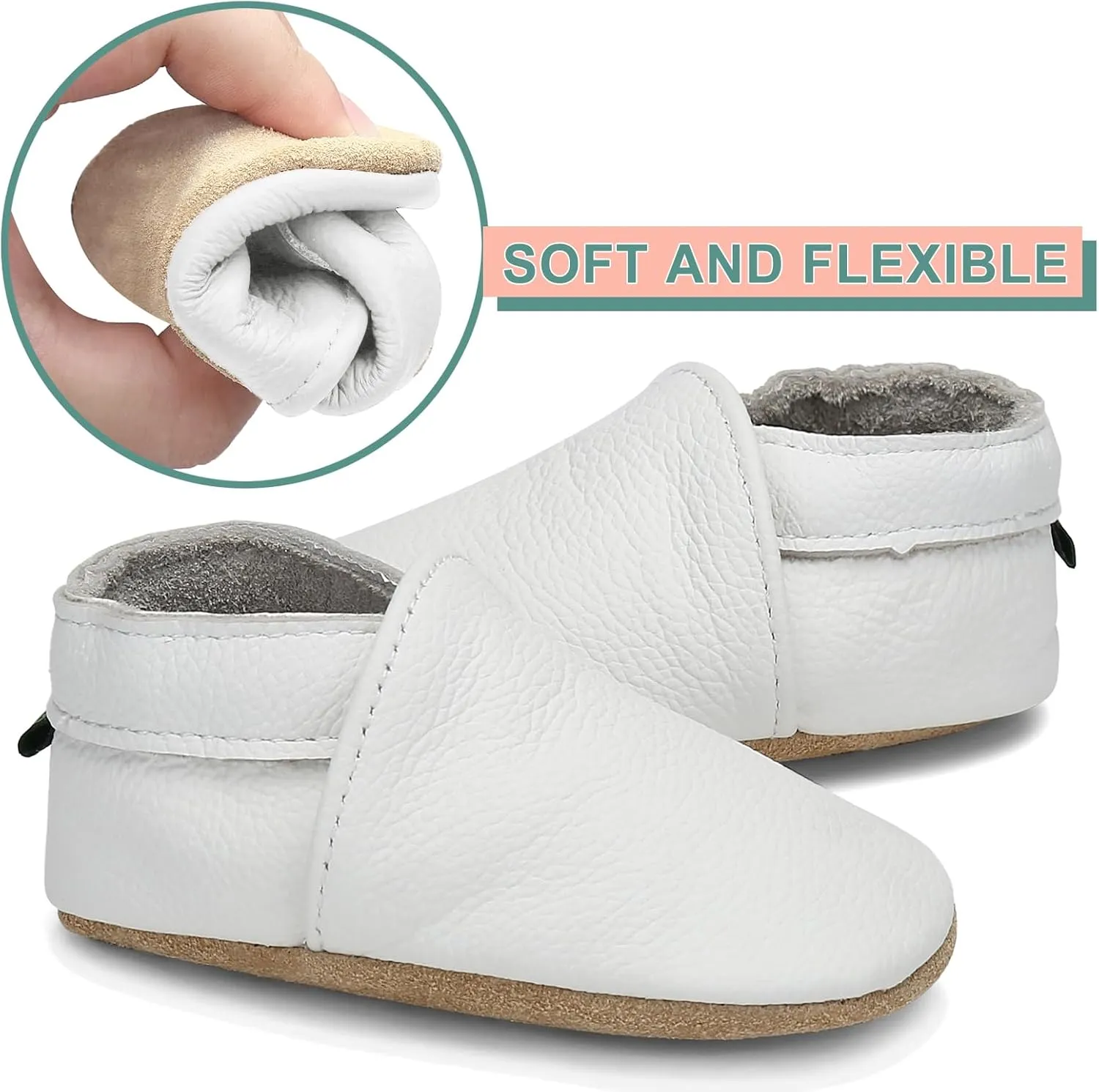 Genuine Leather Baby Booties Soft Sole Toddler Walking Shoes Flexible&Breathable Baby Slippers for First Walkers Boys Girls