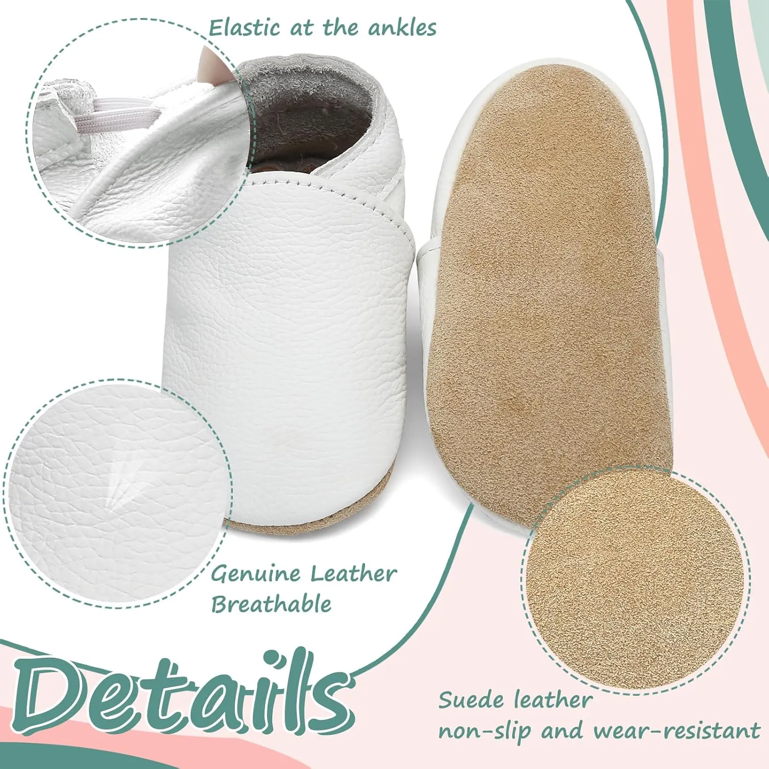 Genuine Leather Baby Booties Soft Sole Toddler Walking Shoes Flexible&Breathable Baby Slippers for First Walkers Boys Girls