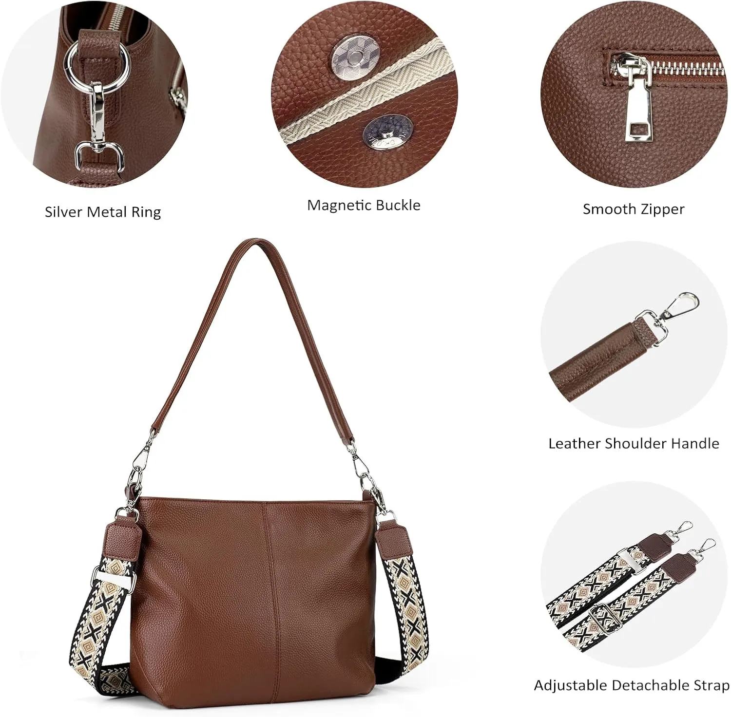 Genuine Leather Purse for Women, Women's Handbags Hobo Bag, Soft Leather Crossbody with Adjustable Wide Strap