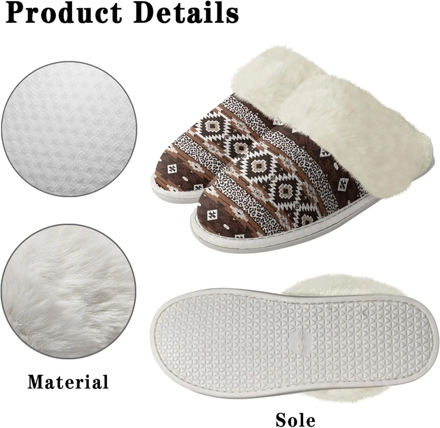 Geometic Aztec Print Comfy Slippers for Women Indoor and Outdoor,Slip on House Slippers,Warm and Cozy