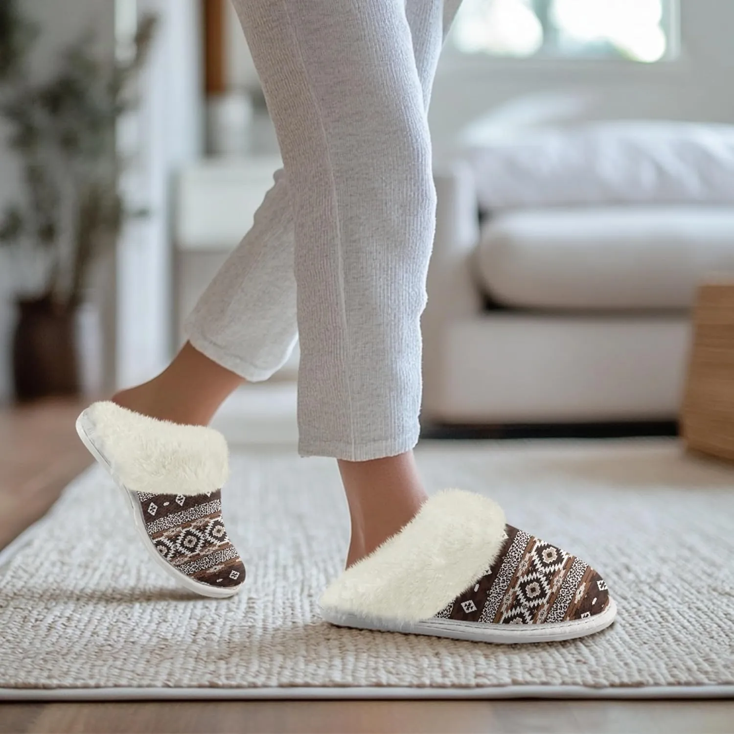Geometic Aztec Print Comfy Slippers for Women Indoor and Outdoor,Slip on House Slippers,Warm and Cozy