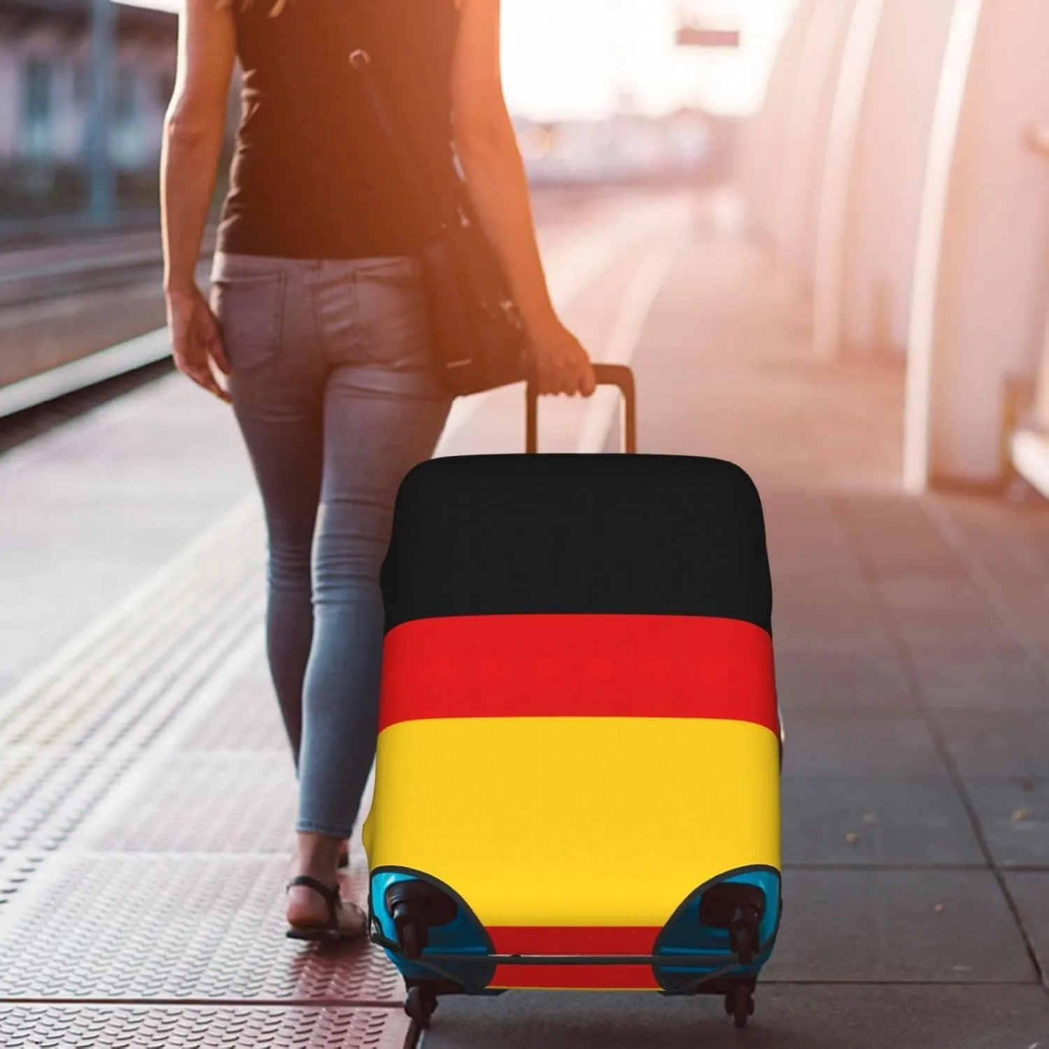 German Flag Print Luggage Cover For Suitcases, Elastic Travel Bag For Luggage, Stylish Design