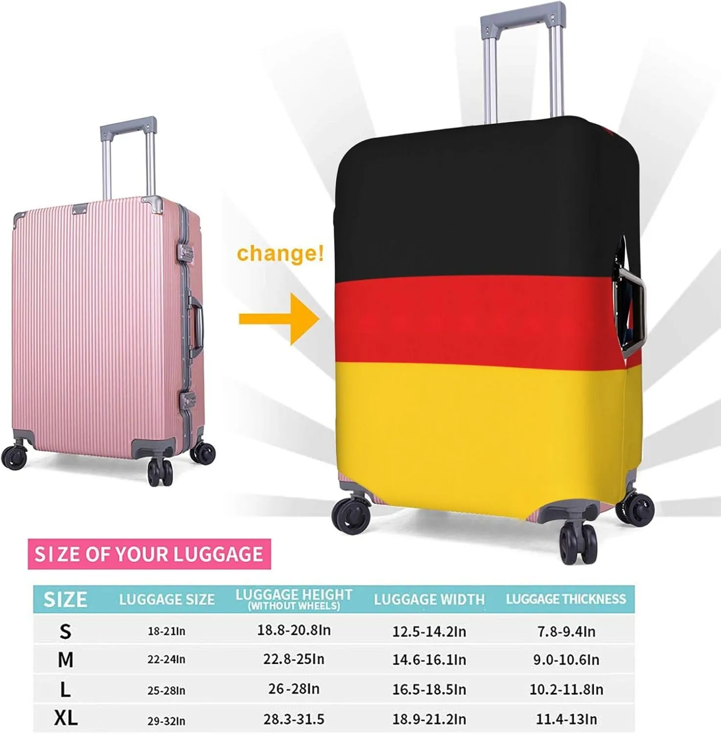 German Flag Print Luggage Cover For Suitcases, Elastic Travel Bag For Luggage, Stylish Design