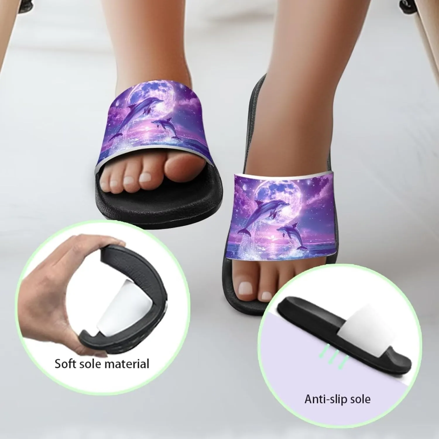 Girls Slide Sandals Non Slip Summer House Slippers Kids Open Toe Beach Slides Stylish Kids Shower Shoes