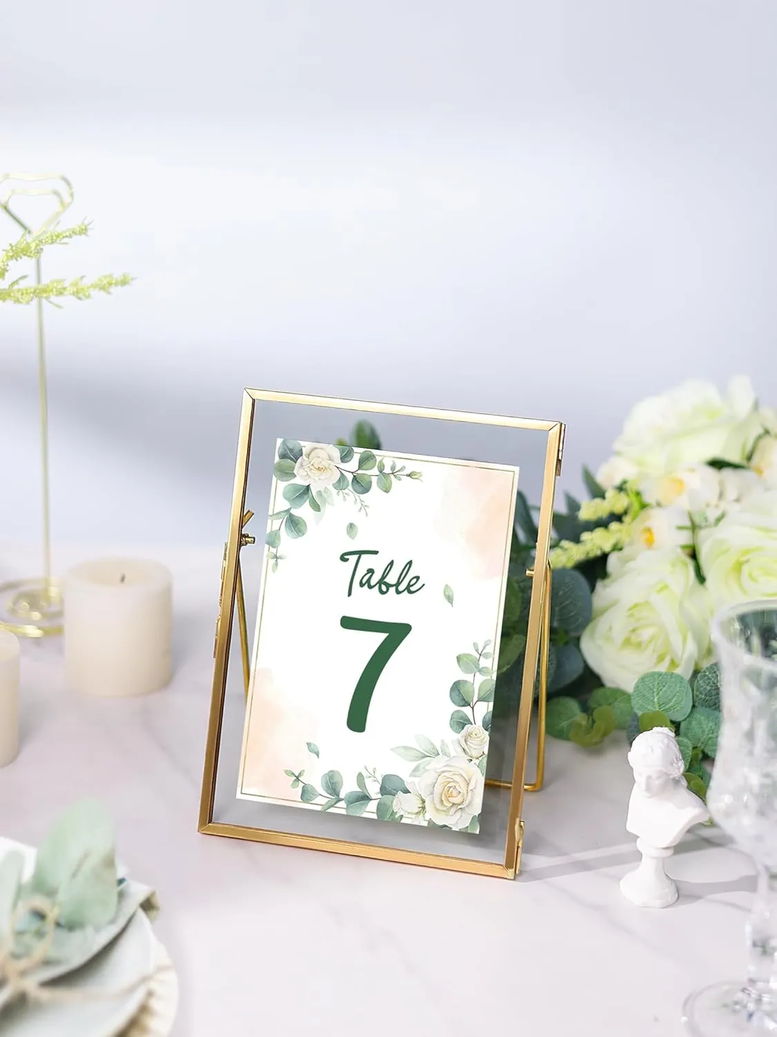 Glass Pressed Flower Frame Handmade, Floating Picture Frames for Pressed Flowers, Tabletop Artwork Photo Frames, Brass Desk Picture Frame for Home Office Plant Specimen, Gold, 6x8 Inches