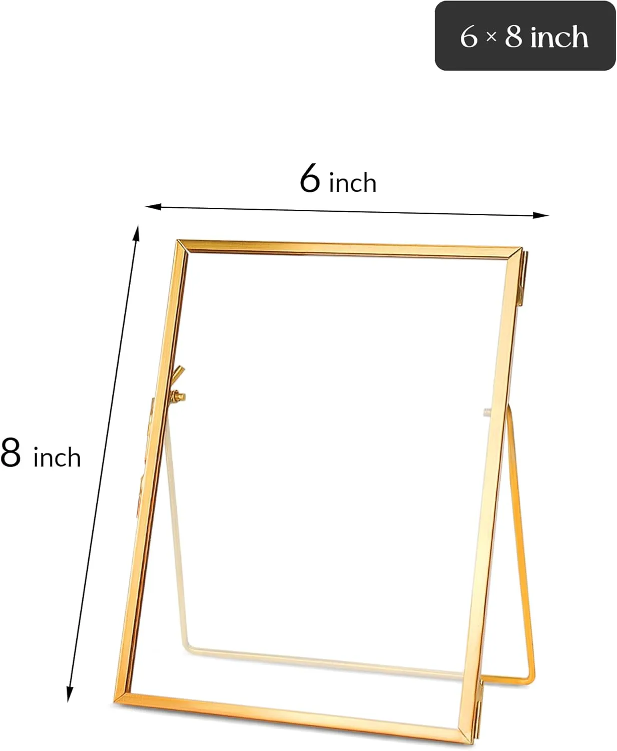 Glass Pressed Flower Frame Handmade, Floating Picture Frames for Pressed Flowers, Tabletop Artwork Photo Frames, Brass Desk Picture Frame for Home Office Plant Specimen, Gold, 6x8 Inches