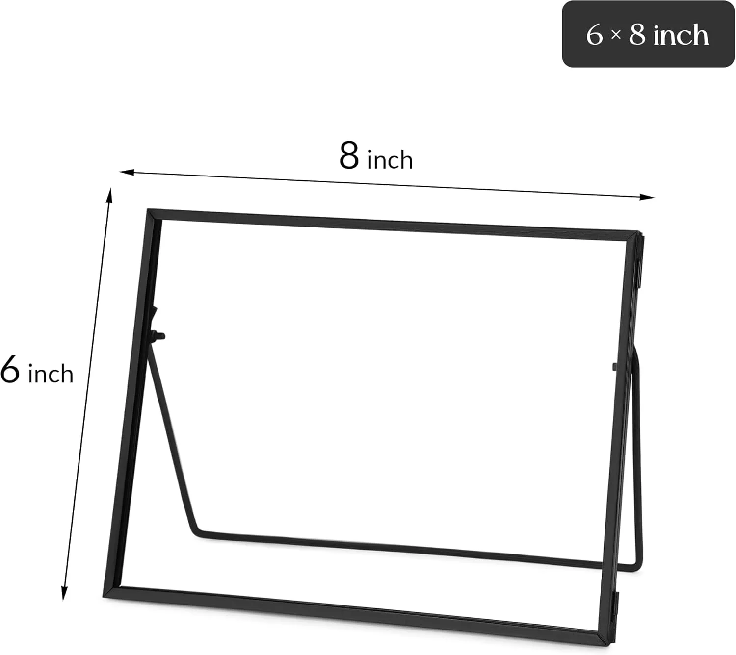 Glass Pressed Flower Frame Handmade, Glass Floating Picture Frames Tabletop Brass Photo Frame for DIY Dried Flowers Home Plant Specimen, Rectangle Horizontal 6×8 inches,Black (FRAME ONLY)