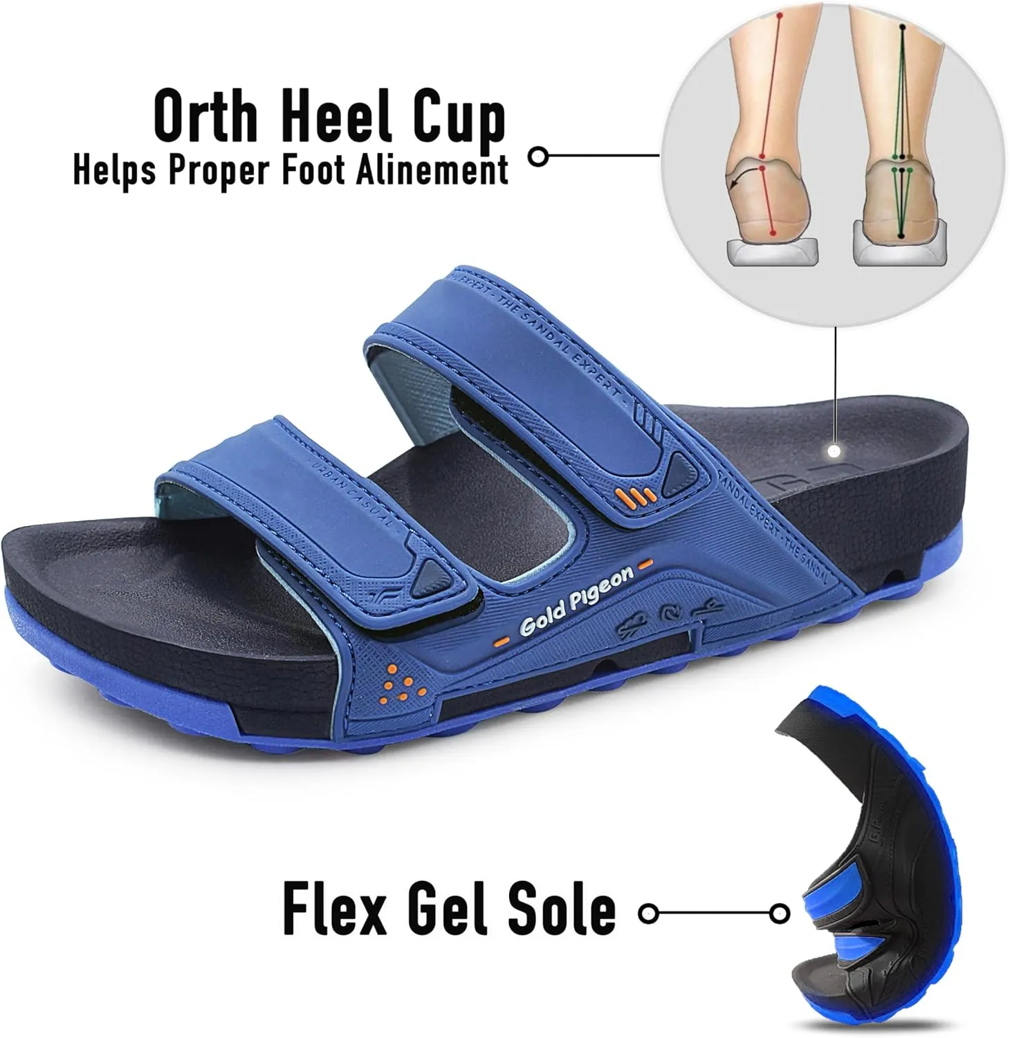 Gold Pigeon Shoes KIDS PIRO Llightweight Ortho Double Adjutable Slide Sandals for Boys and Girls