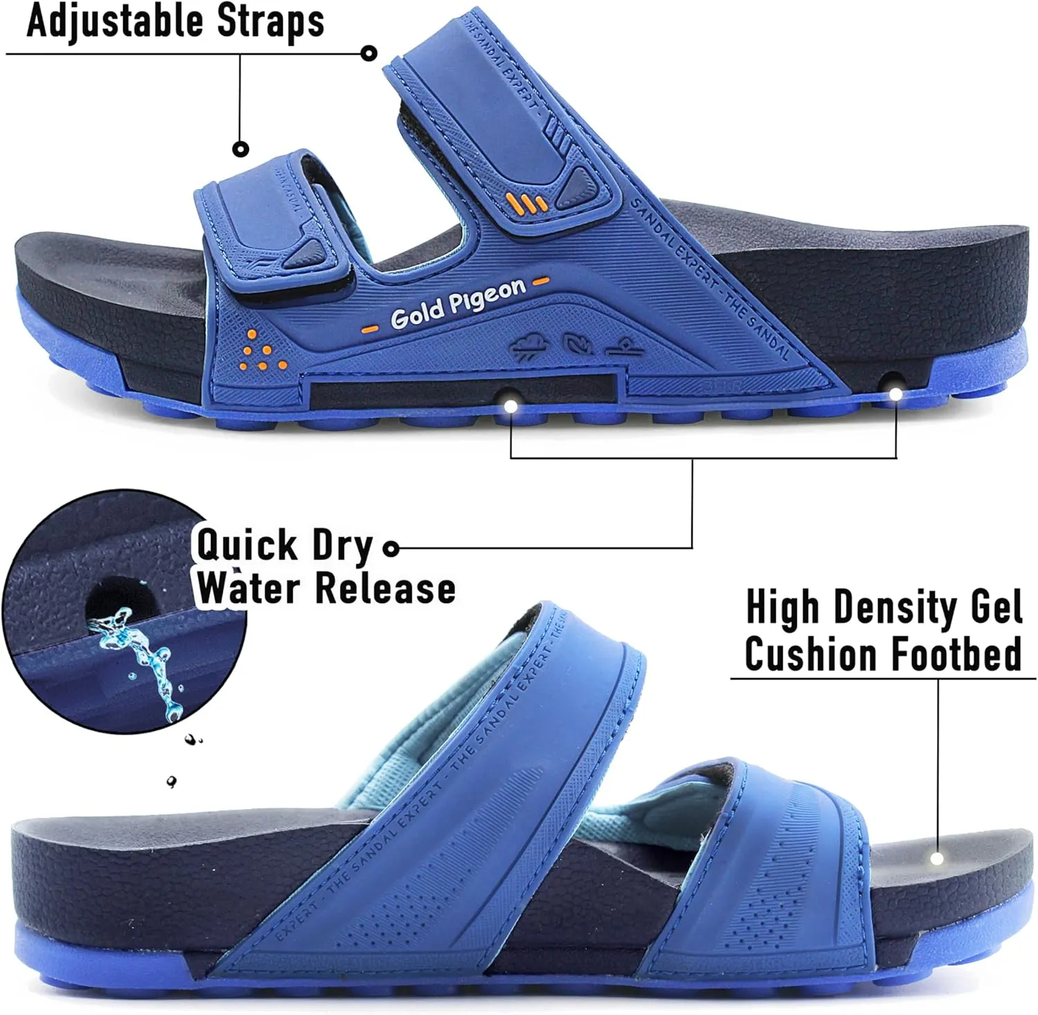 Gold Pigeon Shoes KIDS PIRO Llightweight Ortho Double Adjutable Slide Sandals for Boys and Girls