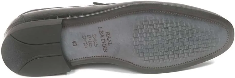 Golden Pass Men's Black Crocodile Print Calfskin Leather Loafer