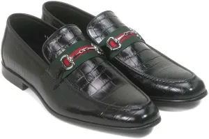 Golden Pass Men's Black Crocodile Print Calfskin Leather Loafer