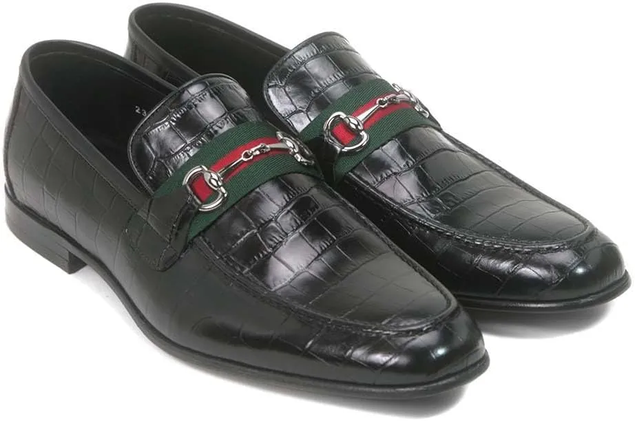Golden Pass Men's Black Crocodile Print Calfskin Leather Loafer
