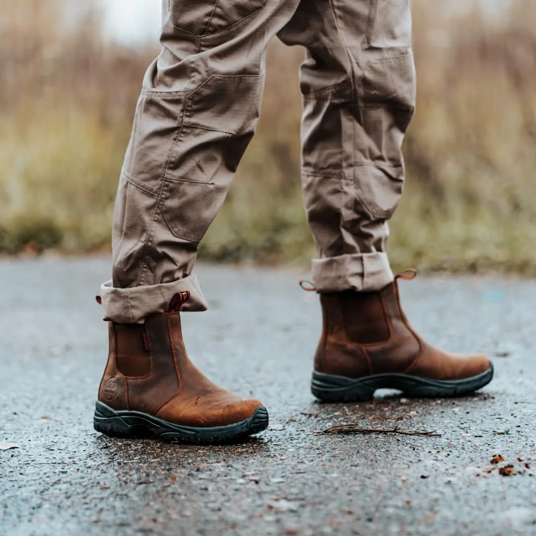 GOODVILLE Men's Work Boots, 6 inch Waterproof Soft Toe, Slip On Safety Oiled Leather Shoes