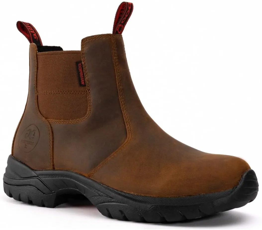 GOODVILLE Men's Work Boots, 6 inch Waterproof Soft Toe, Slip On Safety Oiled Leather Shoes