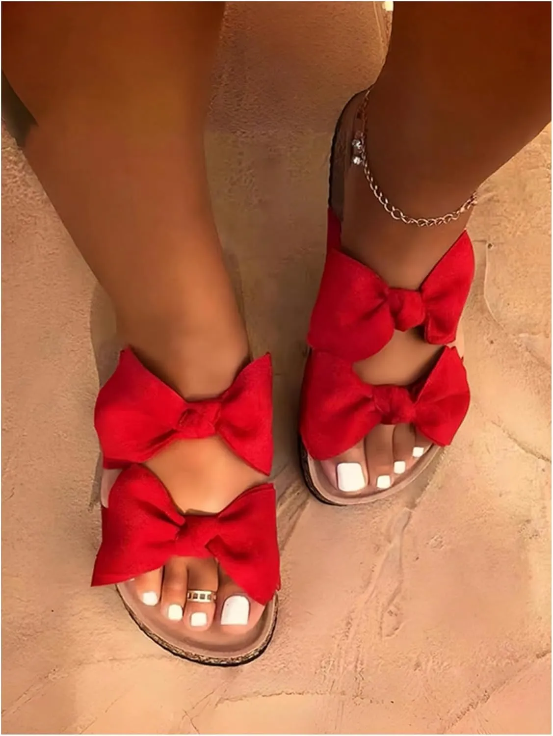 GORGLITTER Women's Bow Cork Sandals Double Band Suede Beach Sandals Open Toe Slip On Slide Sandals 2025
