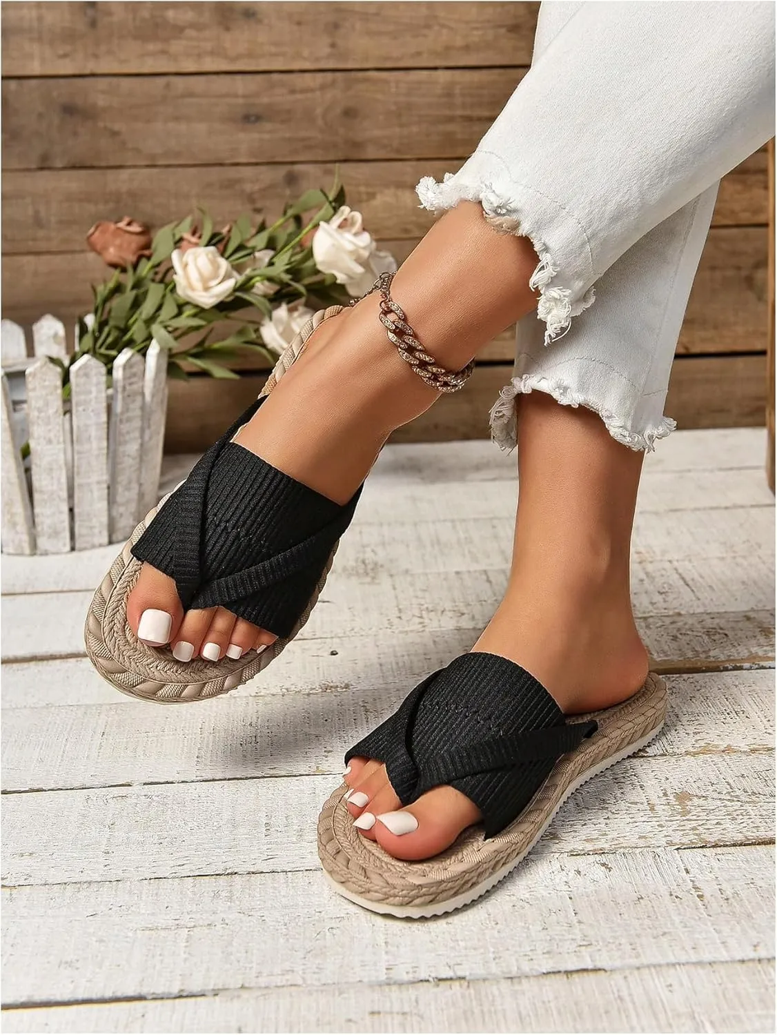 GORGLITTER Women's Open Toe Thong Dressy Sandals Summer Beach Flip Flops Trendy 2025 Slide Sandals