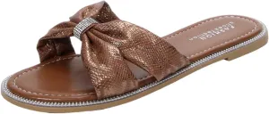 GORGLITTER Women's Summer Beach Sparkly Flat Cute Sandals 2025 Bow Embossed Dressy Slide Shoes