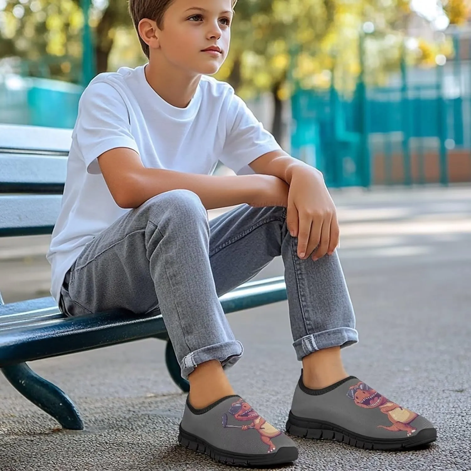 GOSTONG Boys Slip On Loafers Kids Low Top Non Slip Casual Fashion Shoe Outdoor Soft Sports Walking Hiking Shoes Black Sole Size 11-15