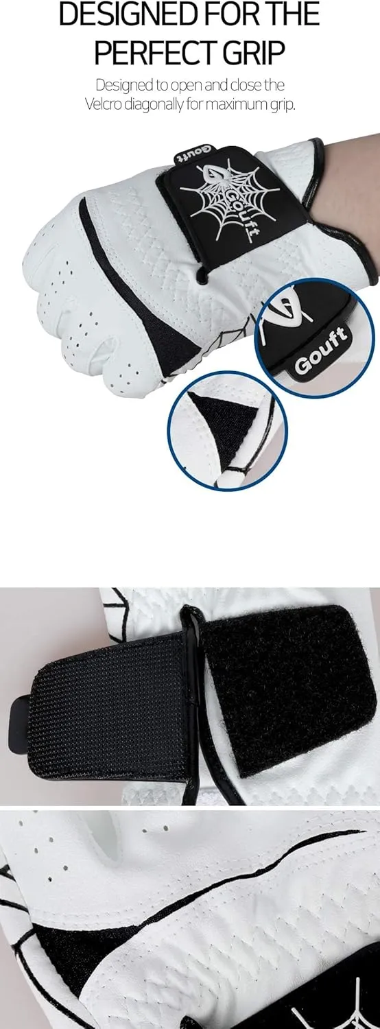 GOuft Spiderweb Golf Glove White Edition -Black :Durable Suede: All Weather Golf Glove, Good Grip, Feel Soft/Comfort, and Long Lasting: Washable Glove
