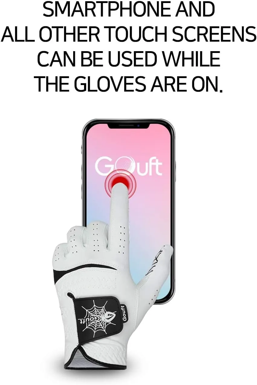 GOuft Spiderweb Golf Glove White Edition -Black :Durable Suede: All Weather Golf Glove, Good Grip, Feel Soft/Comfort, and Long Lasting: Washable Glove