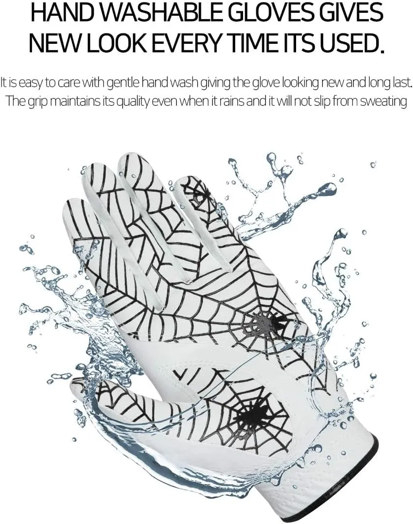 GOuft Spiderweb Golf Glove White Edition -Black :Durable Suede: All Weather Golf Glove, Good Grip, Feel Soft/Comfort, and Long Lasting: Washable Glove