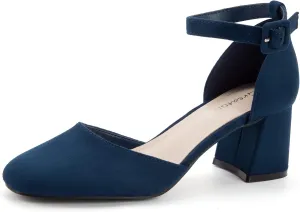 Greatonu Women's Closed Toe Ankle Strap 2.5 inch Low Block Heels Dress Wedding Party Pumps Shoes