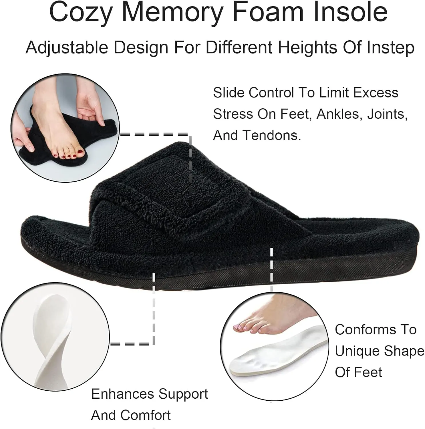 GRITHEIM Women's Orthotic Arch Support Slippers Fuzzy Adjustable Orthopedic Slippers for Plantar Fasciitis Furry Slide for Ladies