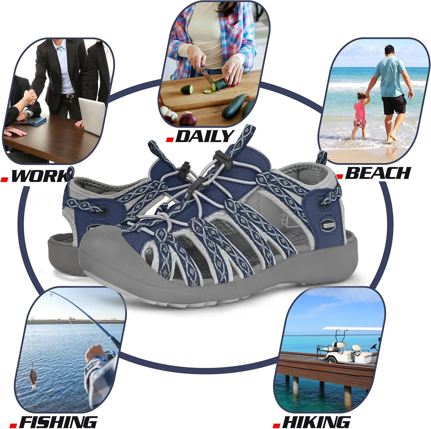 GRITION Hiking Sandals Women Closed Toe, Waterproof Lightweight Adjustable Hiking Athletic Sandals, Breathable For Beach Summer Adventure Comfortable Outdoor Sport