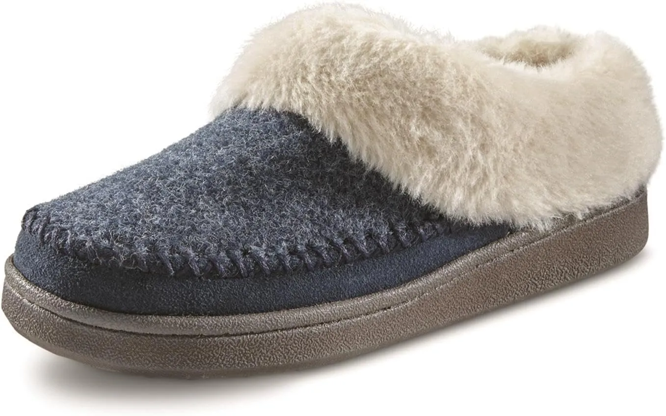 Guide Gear Womens Faux Fur Collar Clog Slippers, Plaid, Fur-Lined, Warm, Slip-On, Lounge Shoes, Bedroom House Slippers, Indoor and Outdoor