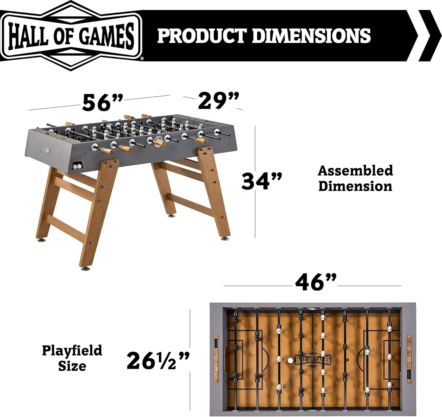 Hall of Games Foosball Tables Multiple Styles, Soccer with Durable & Stylish Designs with Tabletop Sports Soccer Balls, Perfect for Family Game Rooms